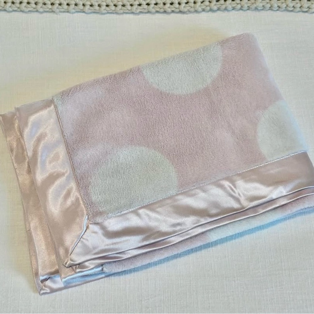 Nordstrom Baby Pink and White Polka Dot Blanket with Satin Trim